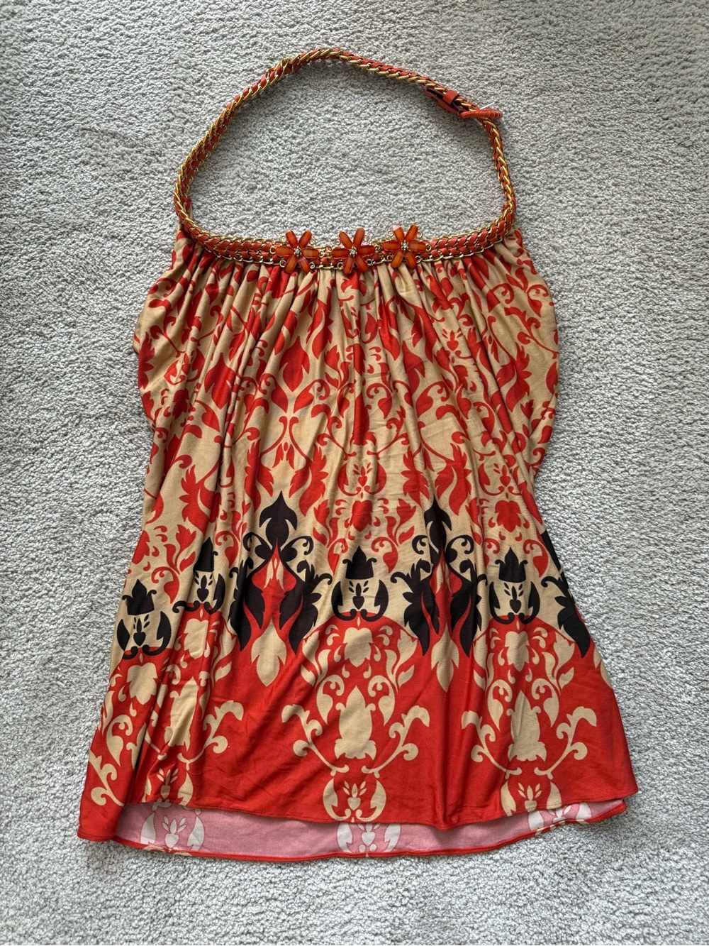 Vertigo Y2K Paris Red and Cream Printed Halter Camisole